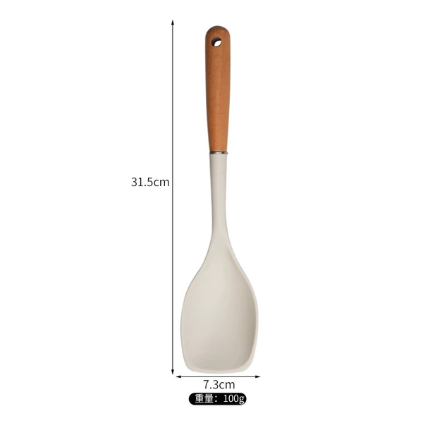 Cream white silicone multipurpose frying spatula with wooden handle
