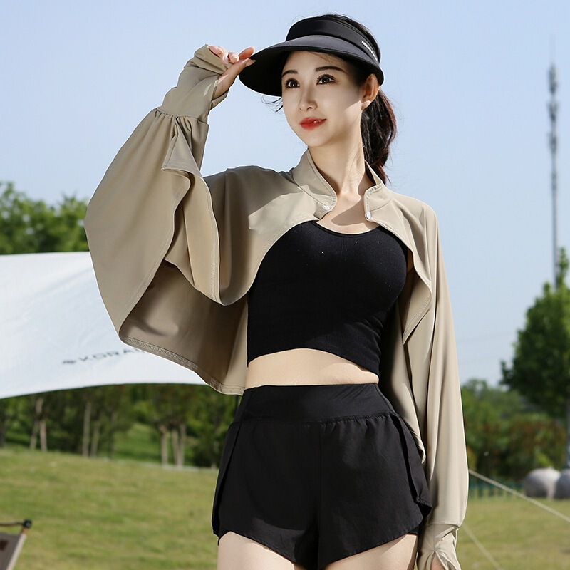 Ice Silk Cool-Touch Lightweight Sun Protection Clothing for Women, Breathable Loose-Fitting Sunshade Cover-Up for Cycling and Driving, Integrated Sleeve Cover and Shawl