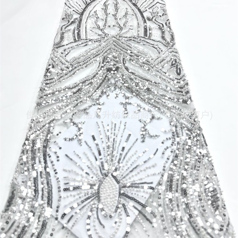 Estereoscópico rayos sequinilla tela de malla de perlas de clavos vestido de boda vestido de escenario tela bordada de alta gama image 1