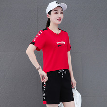 2025新款纯棉短袖短裤时尚洋气休闲运动套装女士中年妈妈装两件套