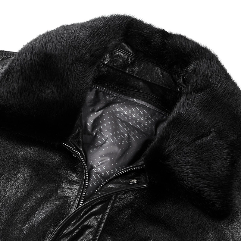 Leather winter removable liner with down, jacket, cowhide, genuine leather, feather stuffing