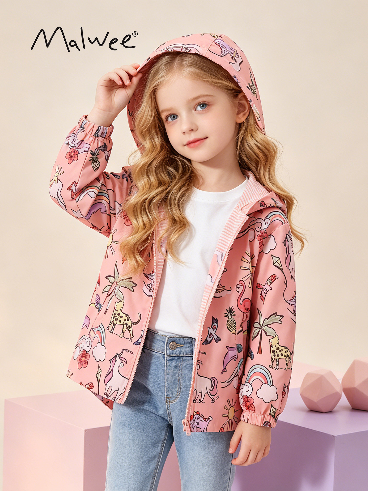 Malwee chaqueta de niñas otoño y invierno nuevo estilo europeo y americano chaqueta con cremallera para niños con capuzas de estilo occidental chaqueta de mangas largas para niñas