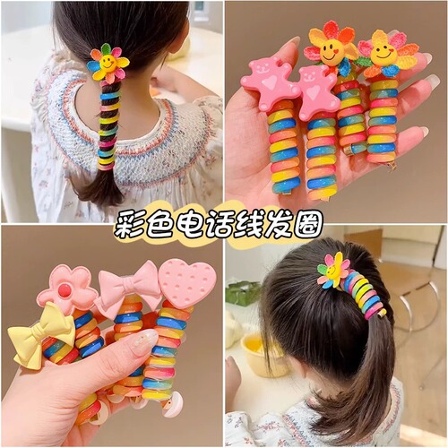 Children's curly colored telephone wire hair ties cute braided hair artifact hair accessories girls ponytail hair rope little girl headband