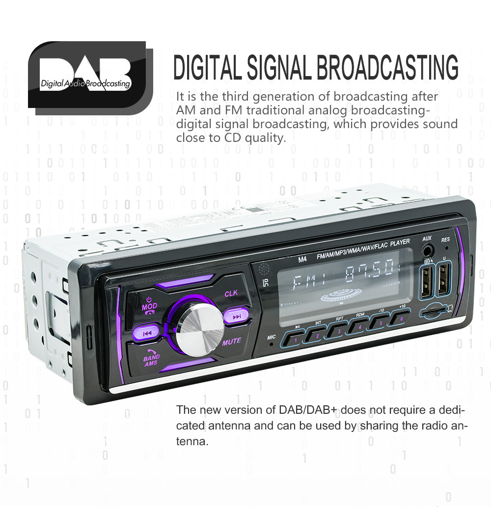 12V Car Dab Antenna Radio Mp3 Player Short Wireless Digital Broadcast Rds Bluetooth Hands-Free Card Insertion