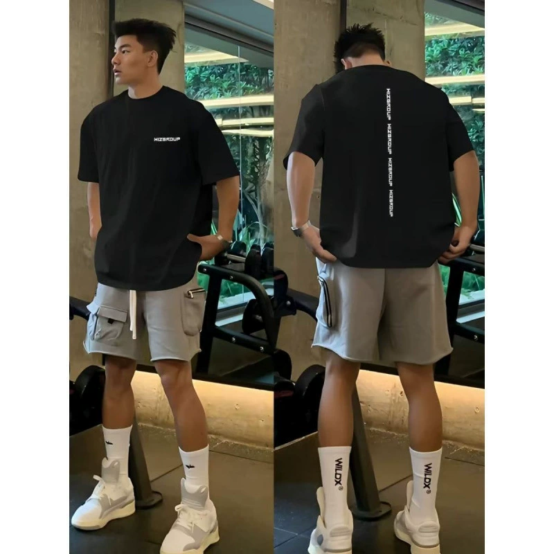 Хлопковая американская минималистская футболка с короткими рукавами свободная полукруса с круглым вырезом на дно повседневная дикая cleanfit летом