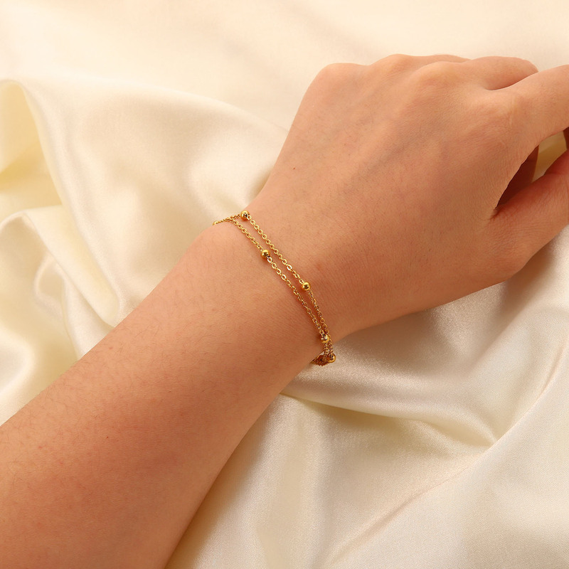 18K Gold Bead Chain Bracelet Pvd Electroplated Titanium Steel Jewelry Waterproof Chain-Style Accessory for Women, Stackable, Fashionable for Commuting