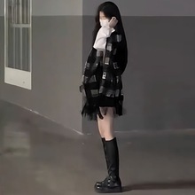 大码mm秋冬连衣裙长裙胖mm辣妹套装显瘦遮肉收腰开衫外套毛衣套装