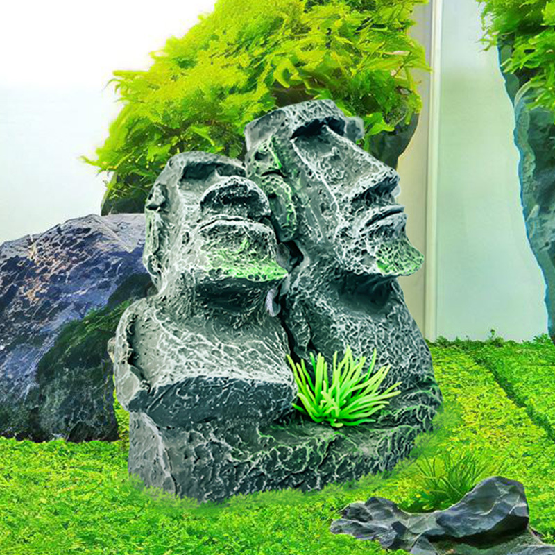 Paisajismo decoración Isla de Pascua estatua de Piedra Romana combinación acuario accesorios decoración resina paisajismo artesanía