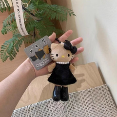 日系新款长腿黑色裙kt猫挂件小香风黑皮贵妇HelloKitty书包钥匙扣
