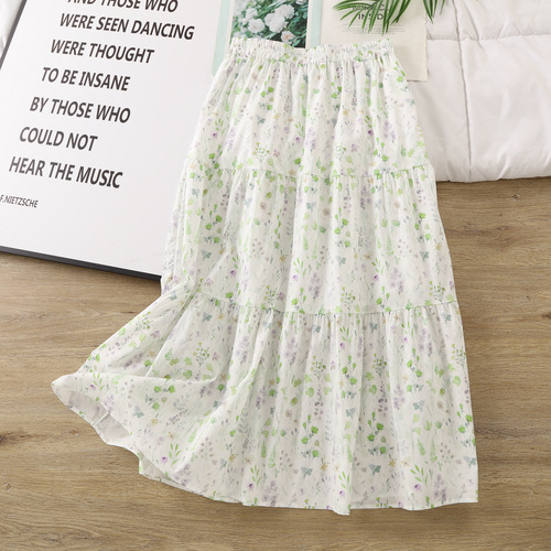 With Lining Summer Thin Floral Gown Dress for Girls 2025 High-Waist Slimming Simple Stylish Matching Splicing Long