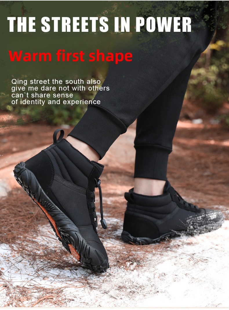 Factory direct cross-border winter fleece-lined waterproof five-finger snow boots warm and comfortable couples high-top casual cotton shoes_voghion.com