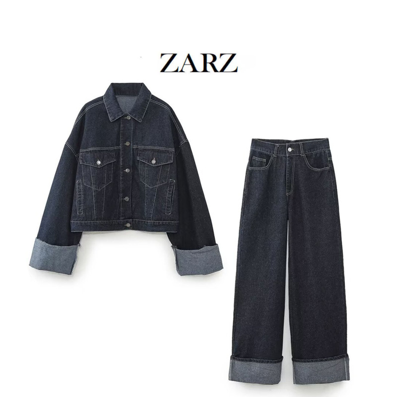 ZARZ 自制 欧美风 新款女装 洋气系列牛仔夹克外套卷边裤脚牛仔裤|undefined