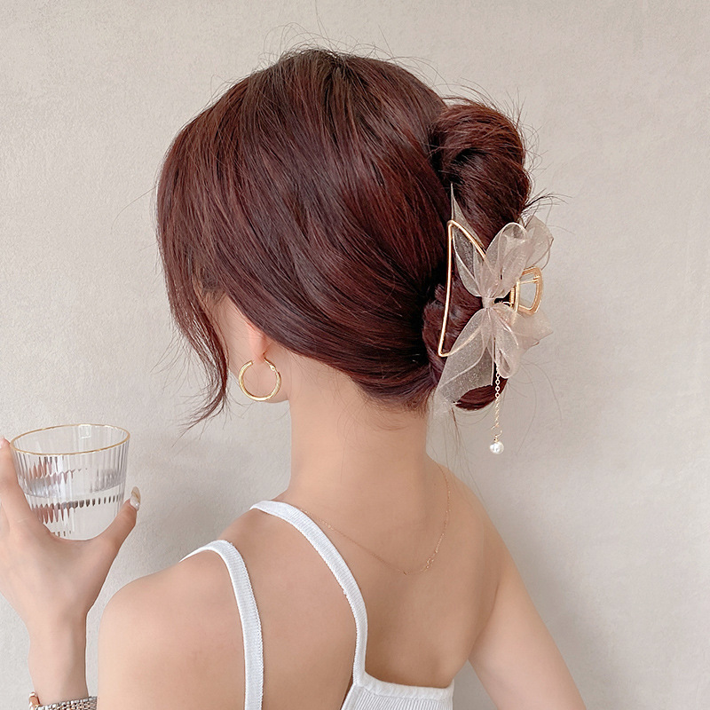 Pinza de cabello metálica coreana de alta sujeción con diseño retro