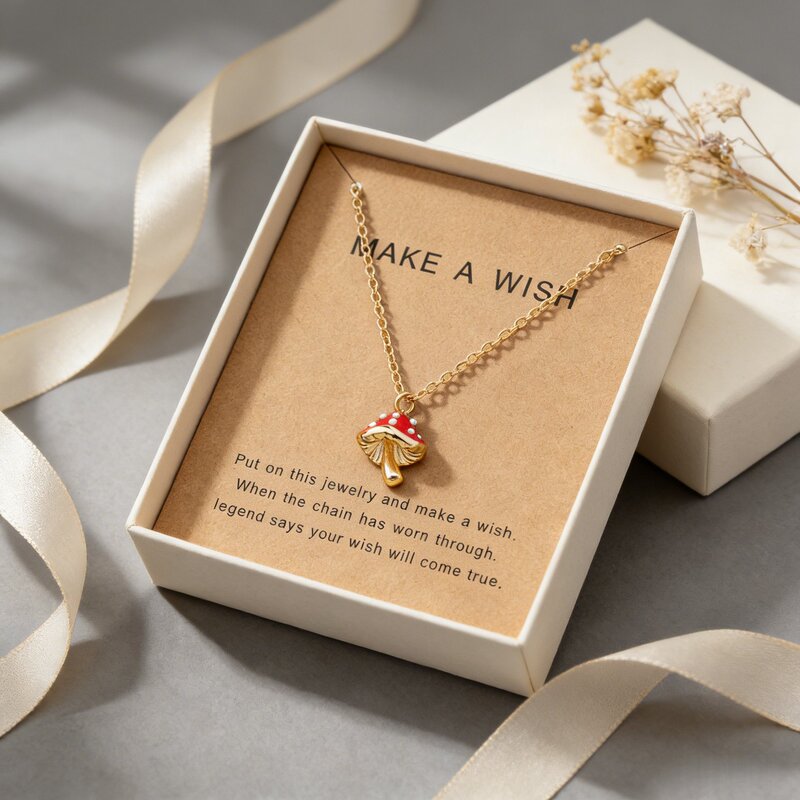 European and American Cross-Border Red Enamel Mushroom Necklace, Exquisite and Cute 3D Mushroom Choker Necklace for Women, Designer Style Wholesale