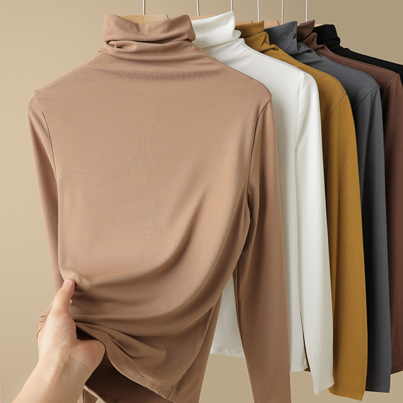 240g Modal High-Neck Base Shirt for Women, 2026 Spring and Autumn New Style, Long-Sleeve T-Shirt for Layering or Wearing Alone, Slim-Fit Top