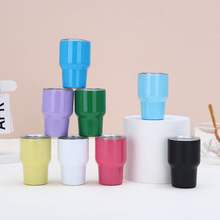 亚马逊2oz不锈钢保温杯小酒杯透明盖彩虹漆杯竹盖水杯迷你烈酒杯