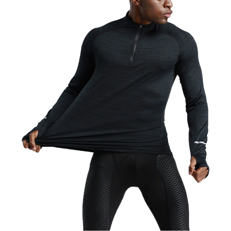 Полу-молния спортивная облегная спортивная одежда для мужчин с длинными рукавами