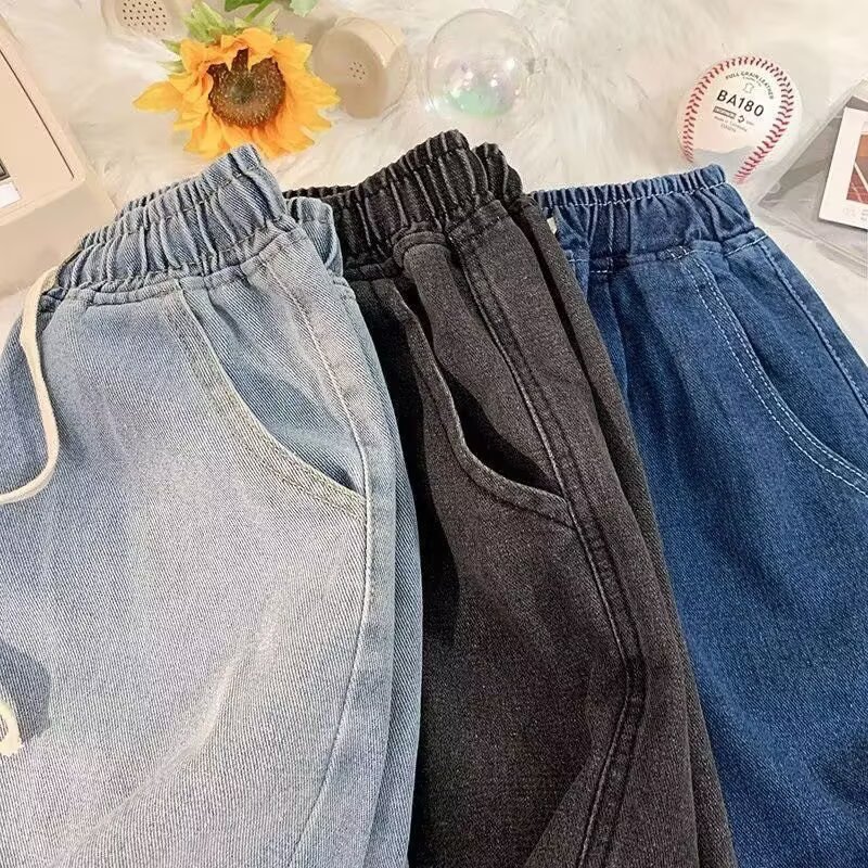 抽绳松紧腰牛仔短裤男宽松水洗做旧款显瘦直筒百搭时尚休闲裤批发