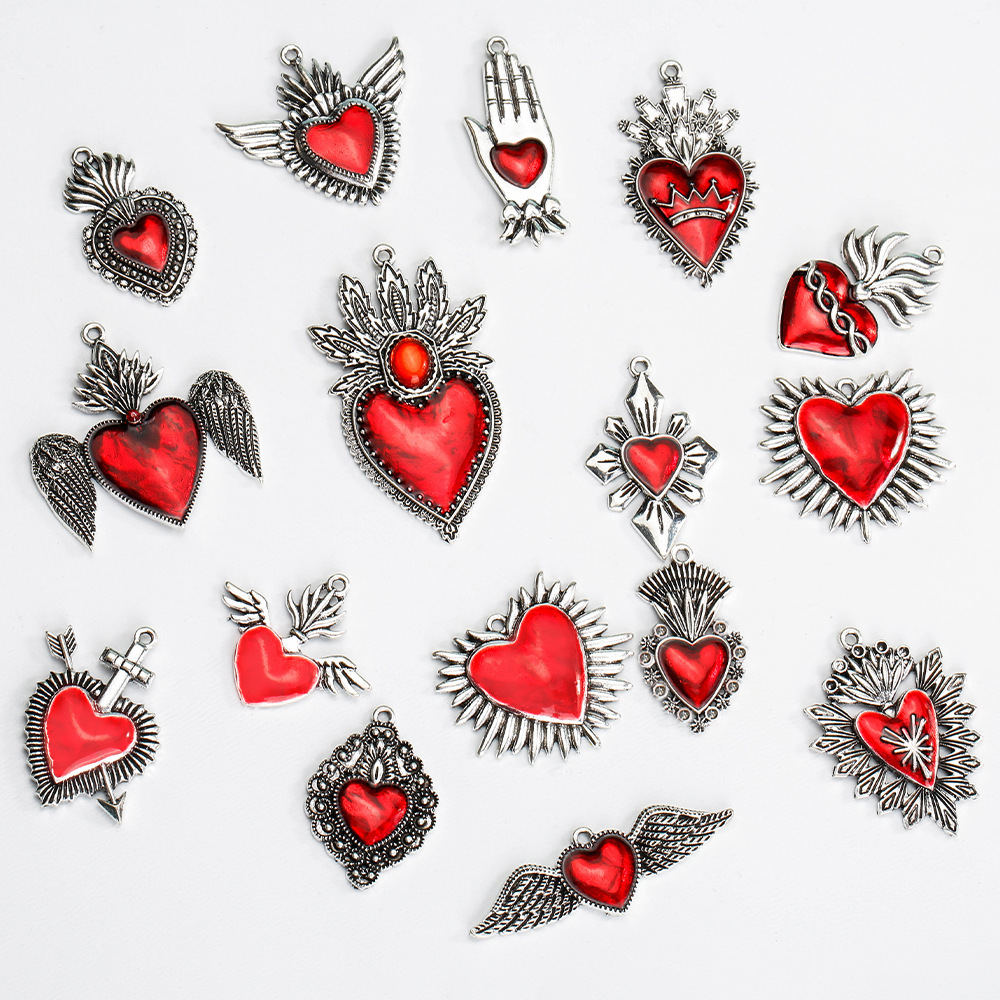 DIY Jewelry Accessories Classification 20 PCS/Package Quantity 20 PCS/Package 40*28.5mm Alloy Heart Shape Wings Pendant