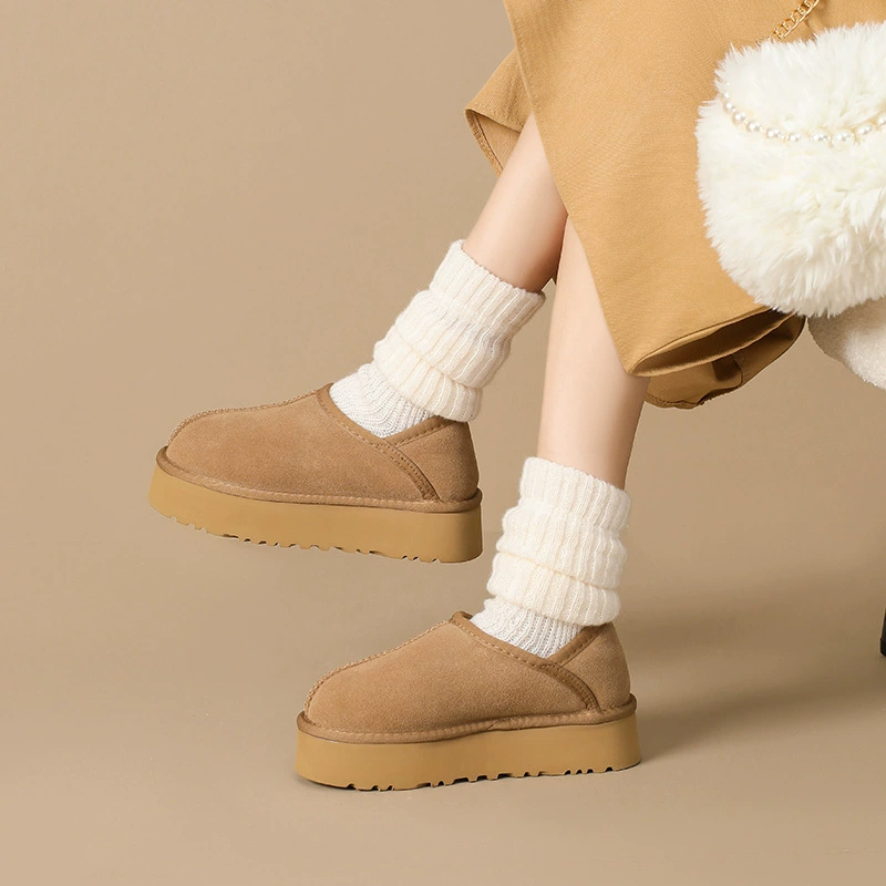 [Готовый запас] Женские зимние ботинки из мягкой кожи на толстой подошве, осень-зима 2025, новая меховая цельная двухслойная хлопковая обувь, утолщенная