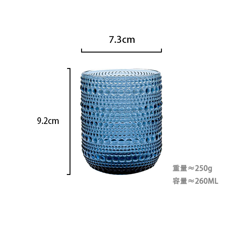 Fábrica al por mayor tazas de agua europeas tazas de vidrio de colores tazas de enjuague bucal de hotel tazas de jugo en relieve tazas de leche domésticas gruesas