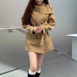 千金感气质休闲收腰风衣外套女装2025秋冬款百搭双排扣通勤上衣女