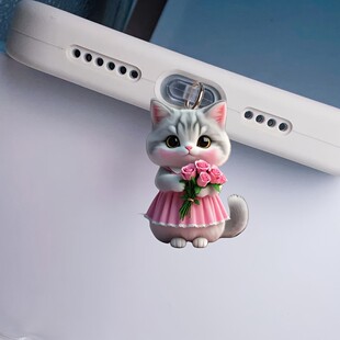 Cross-Border New Acrylic Flat Flower Kitten Mobile Phone Dust Plug Waterproof