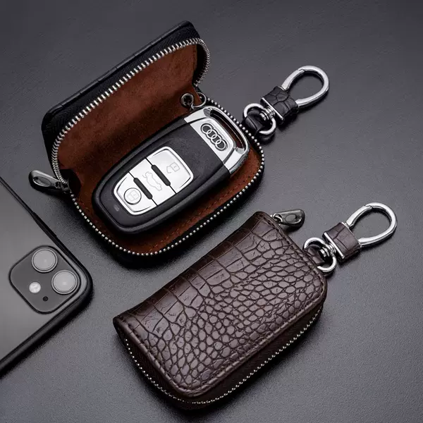 Cross-Border Men's and Women's Universal Car Key Bag Zipper Waist Hanging Key Bag Crocodile Pattern Business Keychain