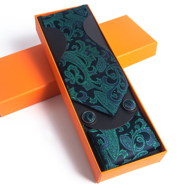 Paisley Men's Square Scarf Cuff Set Business Casual Tie Orange Gift Box_voghion.com