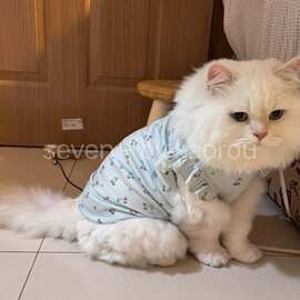 新款春夏季猫猫咪狗狗宠物衣服蓝色碎花飞袖薄款衣服布偶泰迪可爱