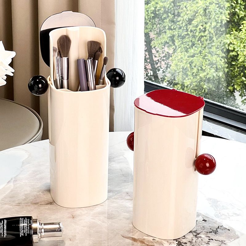 Caja de almacenamiento de cepillo de maquillaje elevación automática a prueba de polvo con cubierta barril de alto valor cosmético estante de almacenamiento de artículos