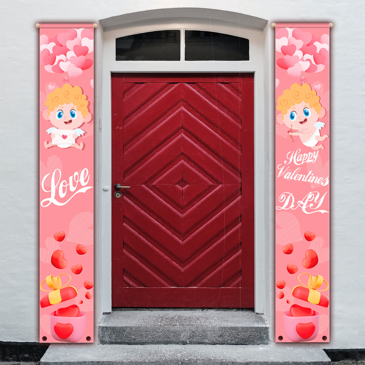 Transfronterizo nuevo Día de San Valentín copla ancho de la puerta al aire libre creativo Impresión de dibujos animados colgando bandera colgando paño Día de San Valentín cortina de la puerta