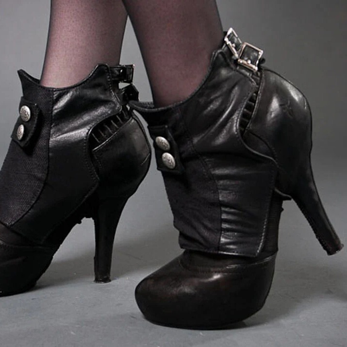 Fall/Winter 2024 High Heel Middle-aged Tapered Thin Heel Boots Buckle Color Black Naked Boots