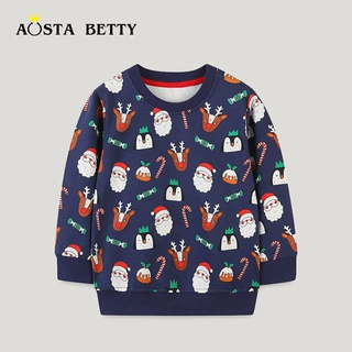 aostabetty秋季新品儿童卫衣欧美风中小童圣诞款套头卫衣t恤代发