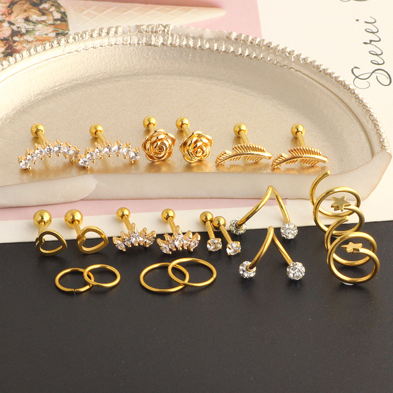 20-Piece 16G Body Piercing Jewelry Set - Simple Earrings, Ear Cuffs, Ear Nails, Cartilage Ear Bone Set, 3 Colors detail image 7
