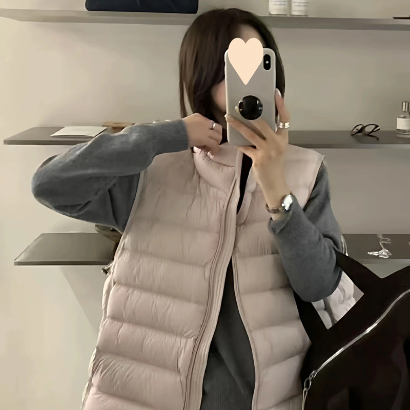 90 White Duck down Rib down Vest Women's Short 2025 New Small Girls Waistoutwear Stand Collar Warm Jacket