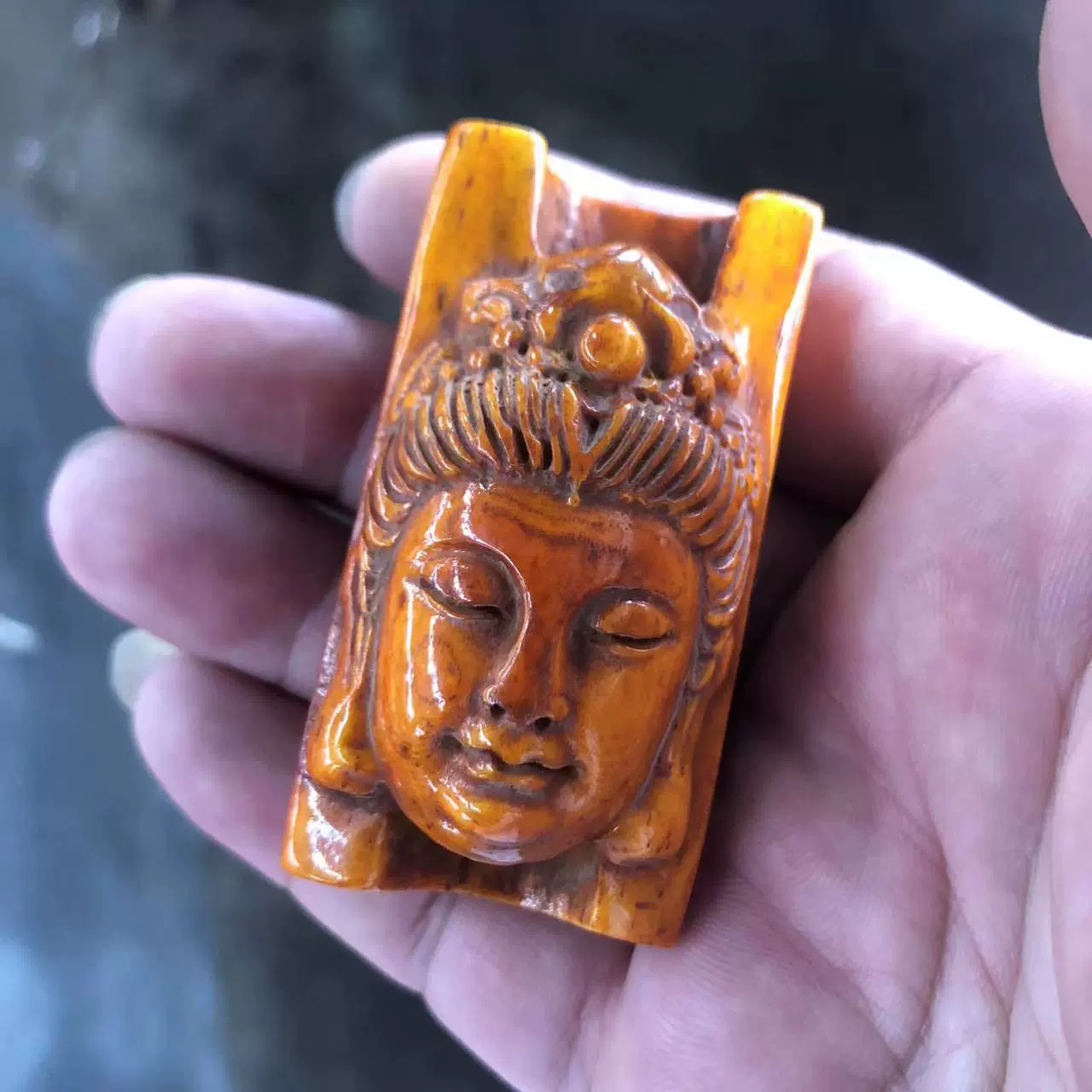 古玩杂项复古做旧牛骨挂坠牛骨雕观音菩萨吊坠男士项坠工艺品