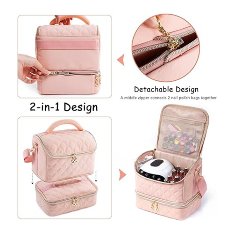 Bolsa de almacenamiento de esmalte de uñas de tres capas de gran capacidad bolsa de maquillaje profesional de belleza bordada manicura kit portátil