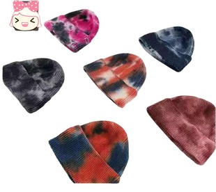 Factory Direct supply high quality fashion warm comfortable tie-dyed cored yarn knitted hat printed knitted hat section dyed knitted hat