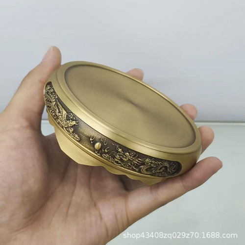 Pure brass base embossed copper round base incense burner lotus ornaments antique handicrafts double-sided embossed cylinder