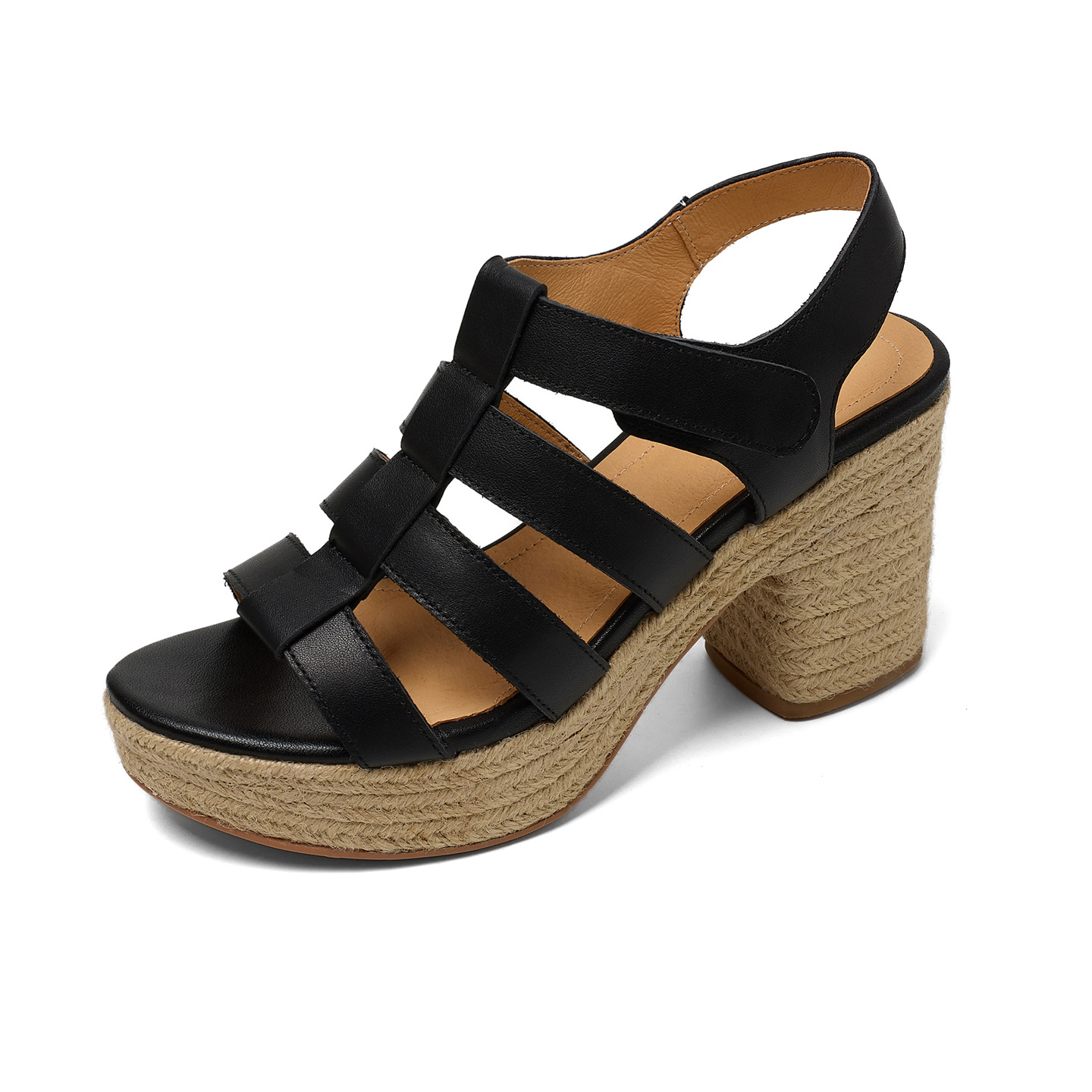 Sandal cao gót nữ hở mũi phong cách La Mã đế dày gót thô — đen chi tiết 17