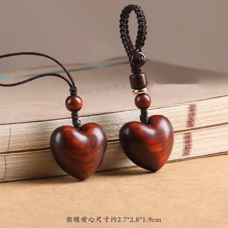 紫檀木小爱心汽车钥匙扣挂件网红手机链吊坠挂饰男女钥匙链绳