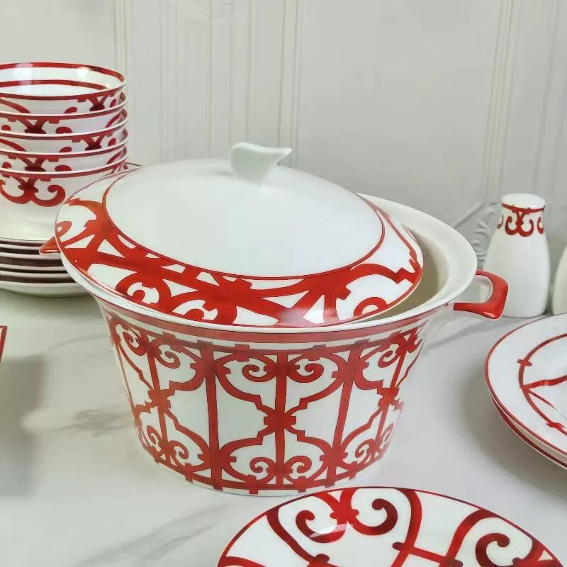 Red tableware, ceramic gift box, set, dinner plate, European style