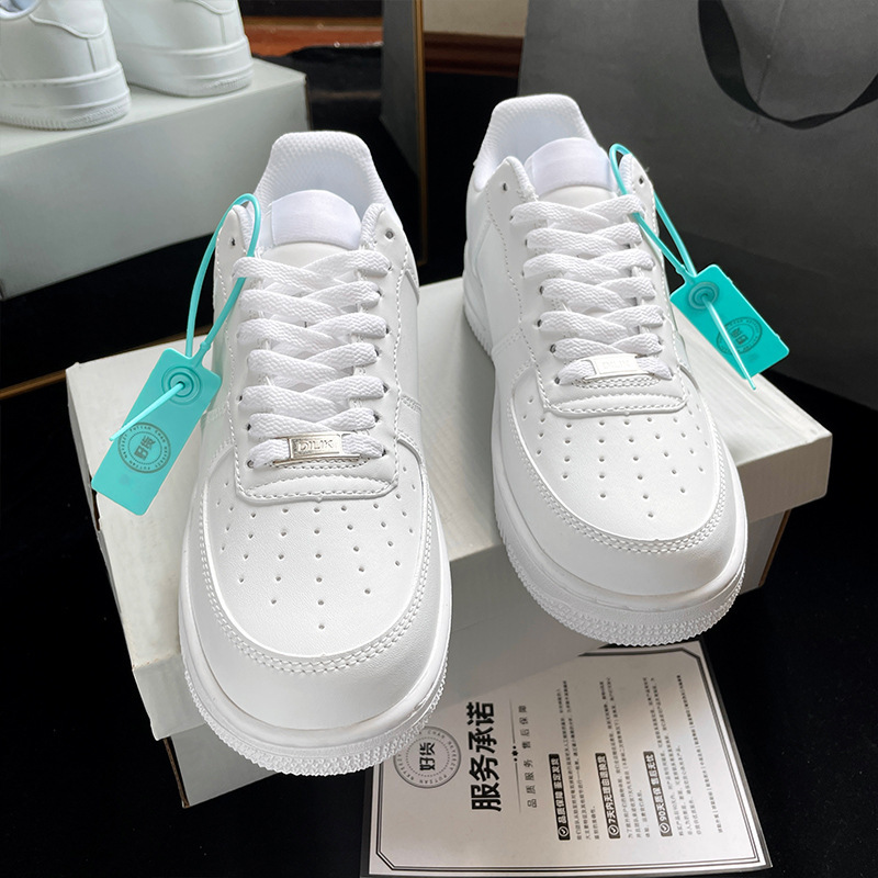 Genuine First-Layer Cowhide Leather Air Force One White Sneakers for Men, Thick-Soled Pure White Af1 Casual Sneakers from Putian