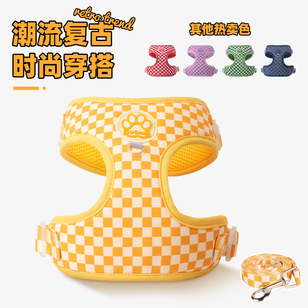 Clásico retro tablero de ajedrez perro cinturón de pecho de cinco colores opcional de moda versátil perro fuera de la tendencia pecho cinturón de perro