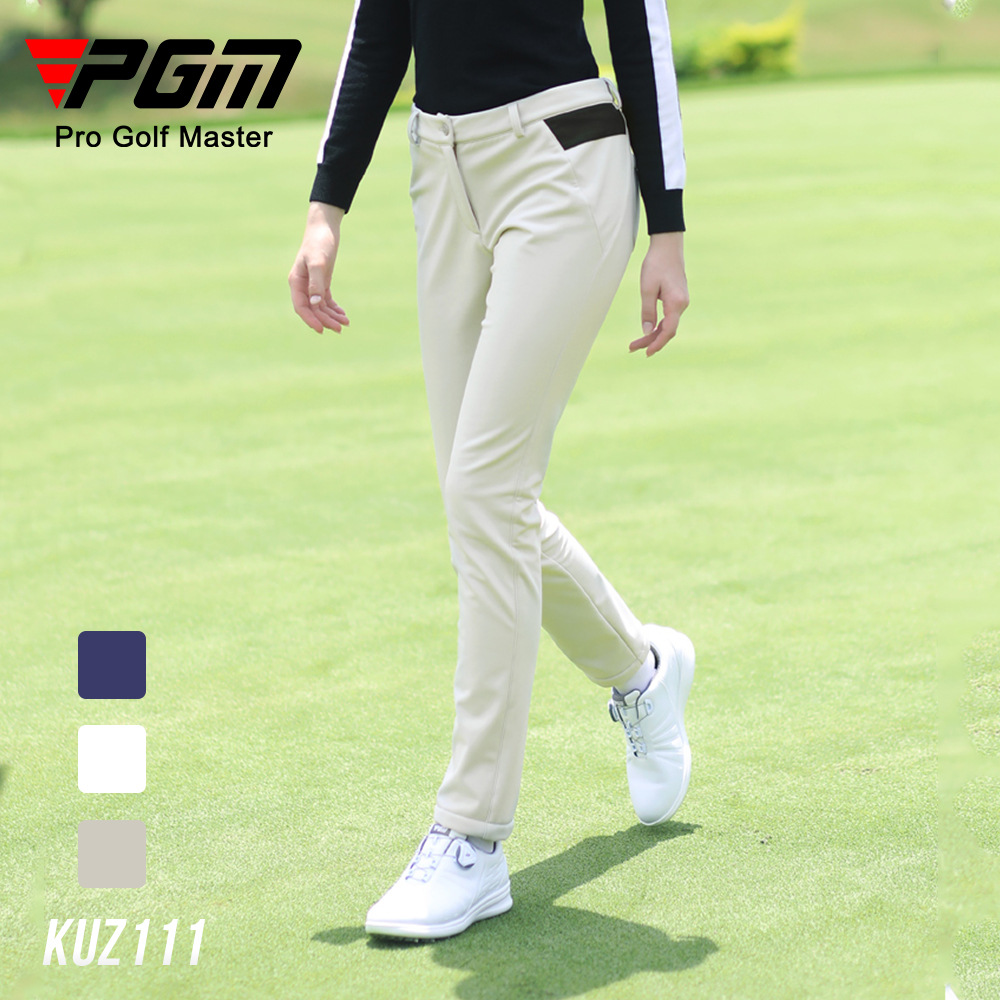 Quần dài golf nữ PGM mùa thu có lót nhung chống nước — KUZ111-Quần Dài Golf nữ màu trắng, Kuz111-Quần chơi gôn nữ màu xanh nước biển, Kuz111-Quần Golf Nữ Kaki, Kuz111-quần Golf nữ màu đen