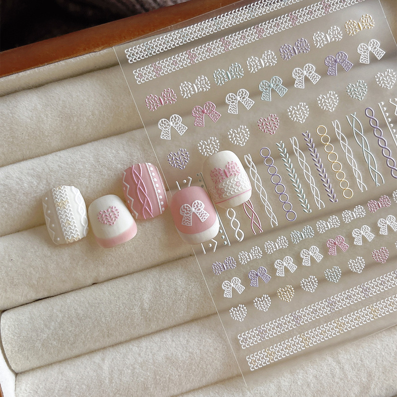 Embossed Knitted Bow Nail Art Stickers Three-Dimensional Heart Plaid with Adhesive Backing Nail Decoration Stickers Nail Art Accessories Embossed Knitted Bow Nail Art Stickers Three-Dimensional Heart Plaid with Adhesive Backing Nail Decoration Stickers Nail Art Accessories