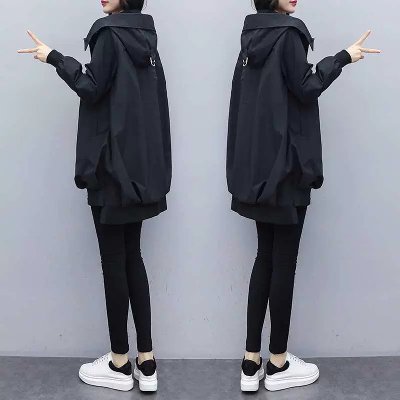 Весенняя хаки длинное пальто-к trenchcoat для отдыха, черная куртка, 2024 год, корейский стиль, оверсайз, середняя длина