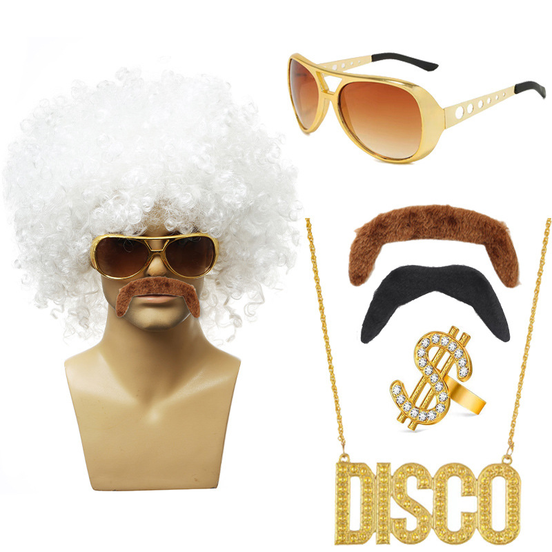 화이트 팬 + 골드 안경 링 더블 수염 DISCO