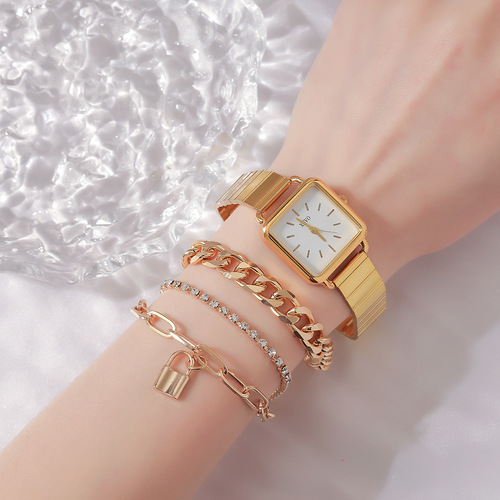 4pcs/set new women's watch set simple retro niche square ladies watch + niche bracelet set